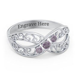 3 Stone Filigree Infinity Ring in 925 Sterling Silver with Alexandrite