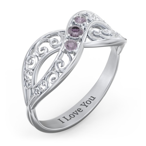3 Stone Filigree Infinity Ring – Sterling Silver with Alexandrite