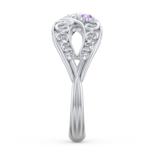 3 Stone Filigree Infinity Ring – Sterling Silver with Cubic Zirconia and Amethyst
