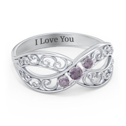 3 Stone Filigree Infinity Ring – Sterling Silver with Alexandrite