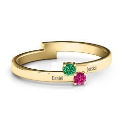 Diagonal Dazzle Ring With 2-3 Gemstones in 10K Solid Yellow Gold with Emerald, Ruby, and Cubic Zirconia
