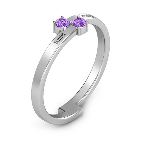 Diagonal Dazzle Ring With 2-3 Gemstones – Sterling Silver with Amethyst