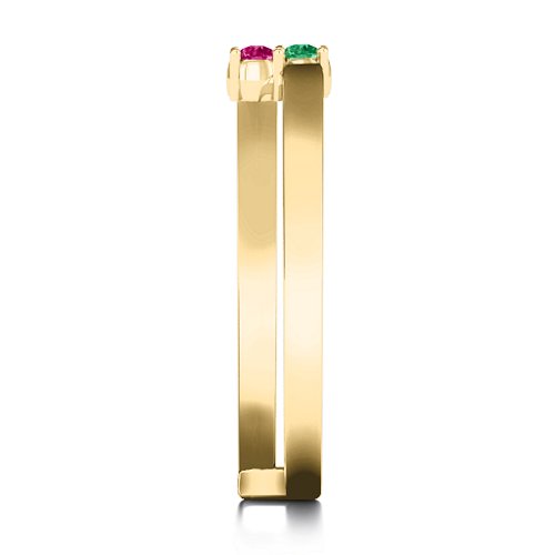 Diagonal Dazzle Ring With 2-3 Gemstones – 10K Yellow Gold with Emerald and Ruby