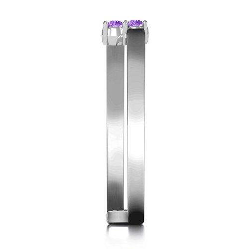 Diagonal Dazzle Ring With 2-3 Gemstones – Sterling Silver with Amethyst
