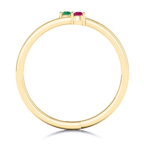 Diagonal Dazzle Ring With 2-3 Gemstones – 10K Yellow Gold with Emerald and Ruby