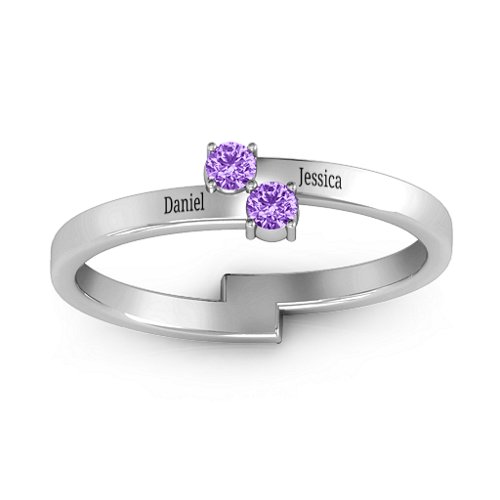 Diagonal Dazzle Ring With 2-3 Gemstones – Sterling Silver with Amethyst