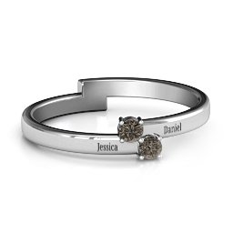 Diagonal Dazzle Ring With 2-3 Gemstones in 925 Sterling Silver with Smokey Quartz and Cubic Zirconia