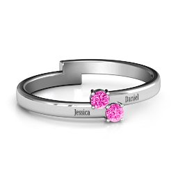Diagonal Dazzle Ring With 2-3 Gemstones in 925 Sterling Silver with Pink Tourmaline and Cubic Zirconia