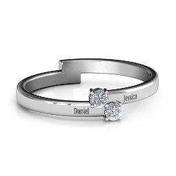 Diagonal Dazzle Ring With 2-3 Gemstones in 925 Sterling Silver with Diamond and Cubic Zirconia