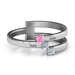 Diagonal Dazzle Ring With 2-3 Gemstones in 925 Sterling Silver with Pink Tourmaline and Cubic Zirconia