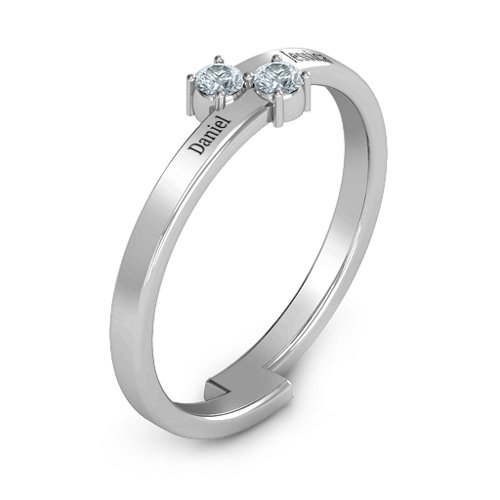Diagonal Dazzle Ring With 2-3 Gemstones – Sterling Silver with Diamond