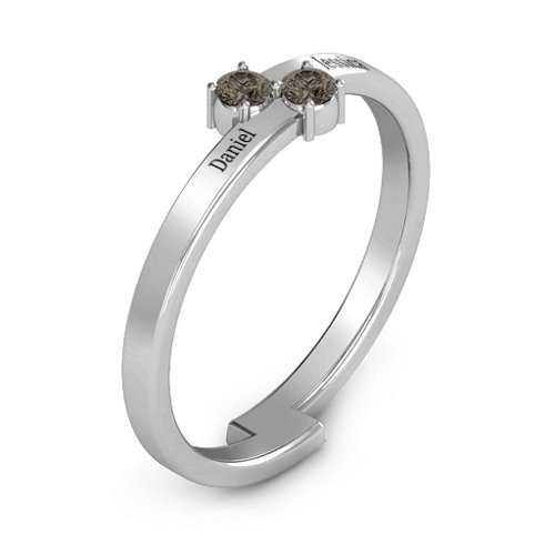 Diagonal Dazzle Ring With 2-3 Gemstones – Sterling Silver with Smokey Quartz