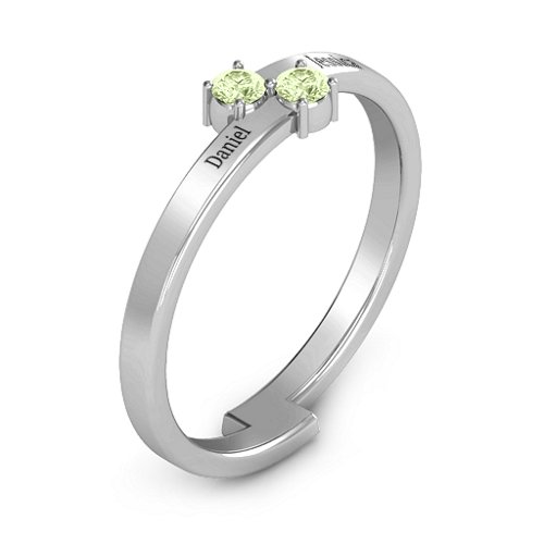 Diagonal Dazzle Ring With 2-3 Gemstones – Sterling Silver with Peridot