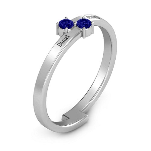 Diagonal Dazzle Ring With 2-3 Gemstones – Sterling Silver with Blue Sapphire