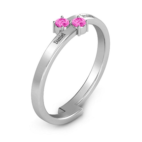 Diagonal Dazzle Ring With 2-3 Gemstones – Sterling Silver with Pink Tourmaline