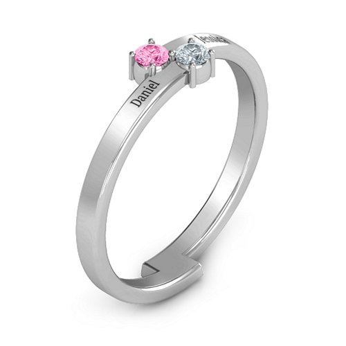 Diagonal Dazzle Ring With 2-3 Gemstones – Sterling Silver with Pink Tourmaline and Cubic Zirconia