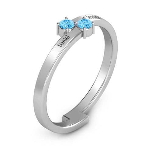 Diagonal Dazzle Ring With 2-3 Gemstones – Sterling Silver with Blue Topaz
