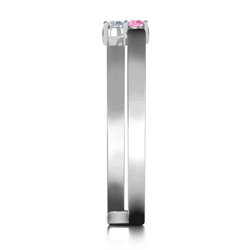 Diagonal Dazzle Ring With 2-3 Gemstones – Sterling Silver with Pink Tourmaline and Cubic Zirconia