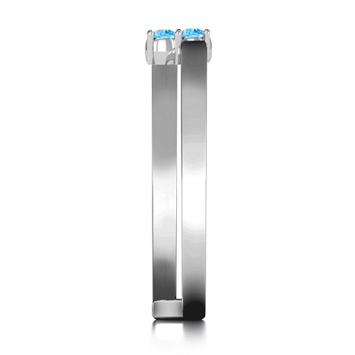 Diagonal Dazzle Ring With 2-3 Gemstones – Sterling Silver with Blue Topaz
