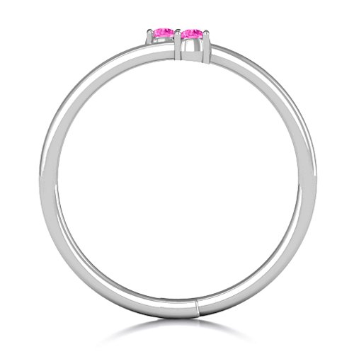 Diagonal Dazzle Ring With 2-3 Gemstones – Sterling Silver with Pink Tourmaline