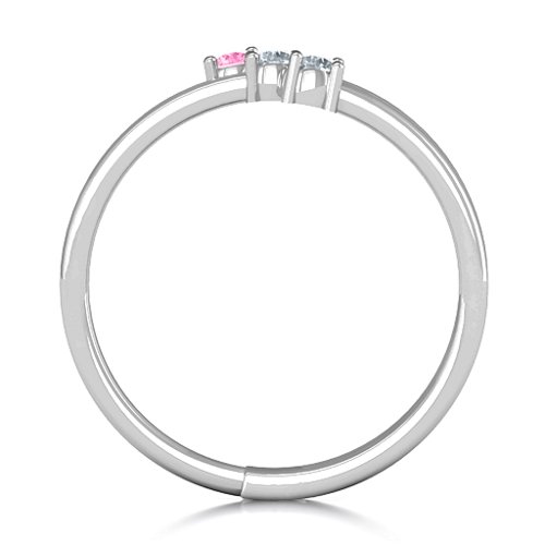 Diagonal Dazzle Ring With 2-3 Gemstones – Sterling Silver with Pink Tourmaline and Cubic Zirconia