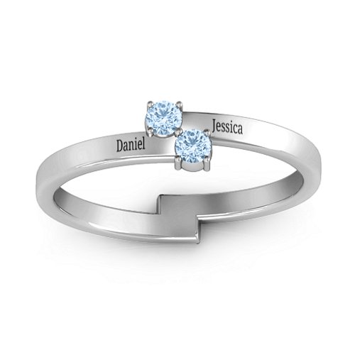 Diagonal Dazzle Ring With 2-3 Gemstones – Sterling Silver with Aquamarine