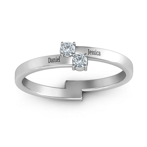 Diagonal Dazzle Ring With 2-3 Gemstones – Sterling Silver with Diamond