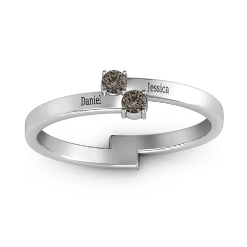 Diagonal Dazzle Ring With 2-3 Gemstones – Sterling Silver with Smokey Quartz