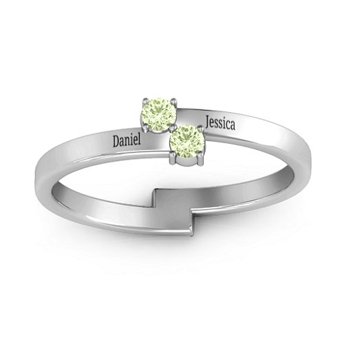 Diagonal Dazzle Ring With 2-3 Gemstones – Sterling Silver with Peridot