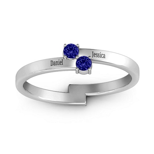 Diagonal Dazzle Ring With 2-3 Gemstones – Sterling Silver with Blue Sapphire