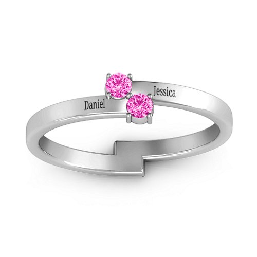 Diagonal Dazzle Ring With 2-3 Gemstones – Sterling Silver with Pink Tourmaline