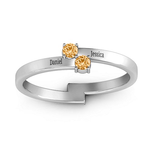 Diagonal Dazzle Ring With 2-3 Gemstones – Sterling Silver with Citrine