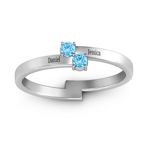 Diagonal Dazzle Ring With 2-3 Gemstones – Sterling Silver with Blue Topaz