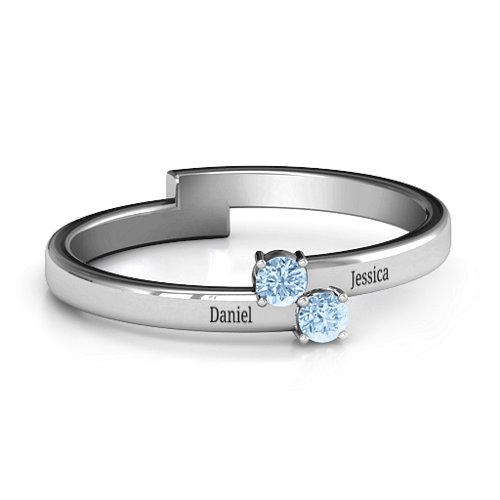Diagonal Dazzle Ring With 2-3 Gemstones – Sterling Silver with Aquamarine