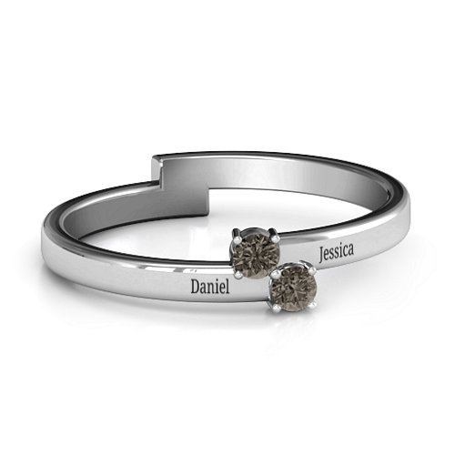 Diagonal Dazzle Ring With 2-3 Gemstones – Sterling Silver with Smokey Quartz