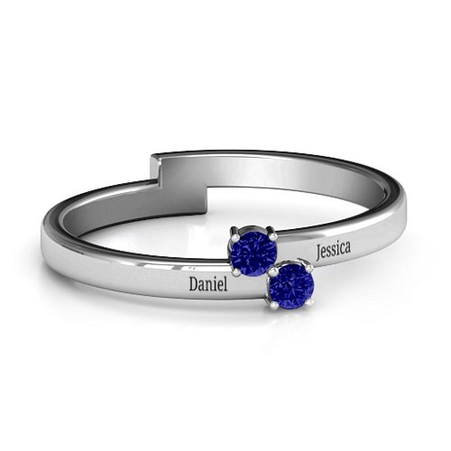 Diagonal Dazzle Ring With 2-3 Gemstones – Sterling Silver with Blue Sapphire
