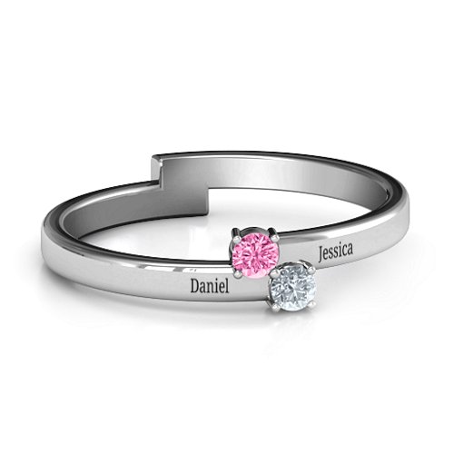 Diagonal Dazzle Ring With 2-3 Gemstones – Sterling Silver with Pink Tourmaline and Cubic Zirconia