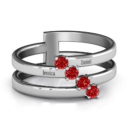 Diagonal Dazzle Ring With 4-5 Gemstones in 925 Sterling Silver