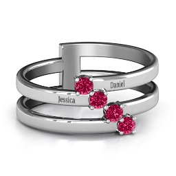 Diagonal Dazzle Ring With 4-5 Gemstones in 925 Sterling Silver with Ruby