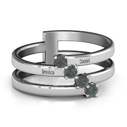 Diagonal Dazzle Ring With 4-5 Gemstones in 925 Sterling Silver with Alexandrite and Ruby