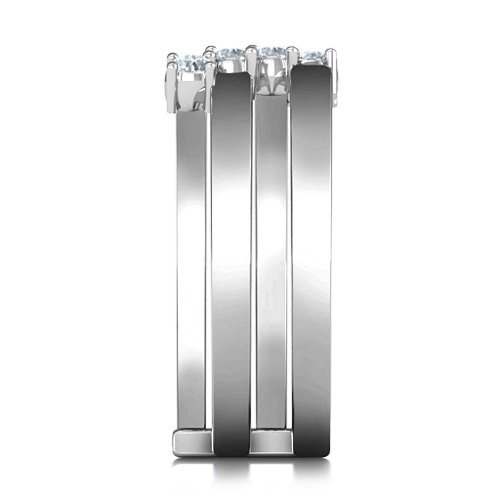 Diagonal Dazzle Ring With 4-5 Gemstones – Sterling Silver with Cubic Zirconia