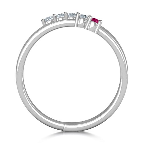 Diagonal Dazzle Ring With 4-5 Gemstones – Sterling Silver with Cubic Zirconia and Ruby