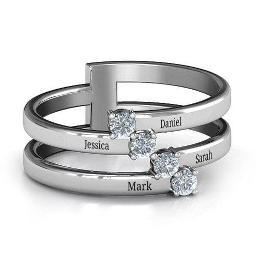 Diagonal Dazzle Ring With 4-5 Gemstones – Sterling Silver with Cubic Zirconia