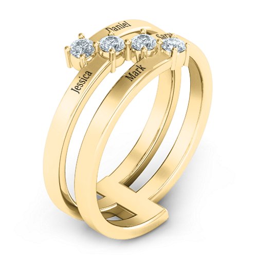 Diagonal Dazzle Ring With 4-5 Gemstones – 10K Yellow Gold with Cubic Zirconia