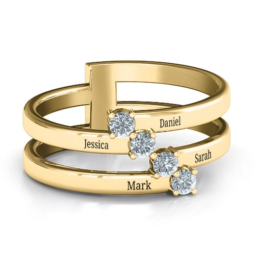 Diagonal Dazzle Ring With 4-5 Gemstones – 10K Yellow Gold with Cubic Zirconia
