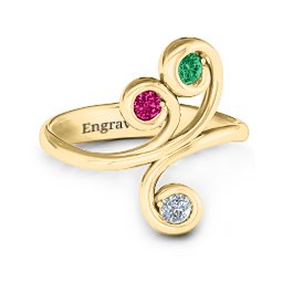Whimsical Waves 3-Stone Ring in 10K Solid Yellow Gold with Emerald, Ruby, and Cubic Zirconia