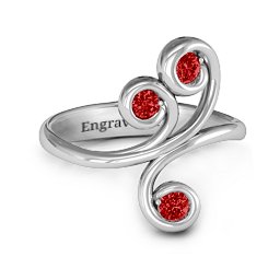 Whimsical Waves 3-Stone Ring in 925 Sterling Silver with Garnet