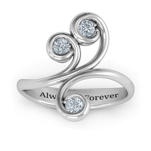 Whimsical Waves 3-Stone Ring – Sterling Silver with Cubic Zirconia