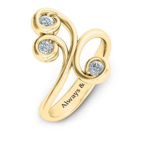Whimsical Waves 3-Stone Ring – 10K Yellow Gold with Cubic Zirconia