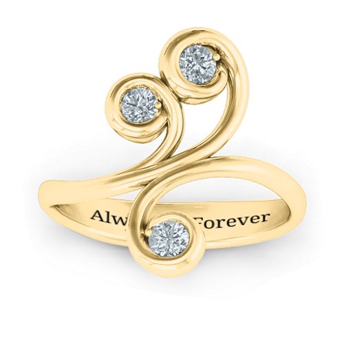 Whimsical Waves 3-Stone Ring – 10K Yellow Gold with Cubic Zirconia
